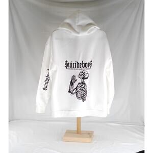 Suicideboys White Graphic Hoodie Skeleton Prayer Print Oversized 0XL